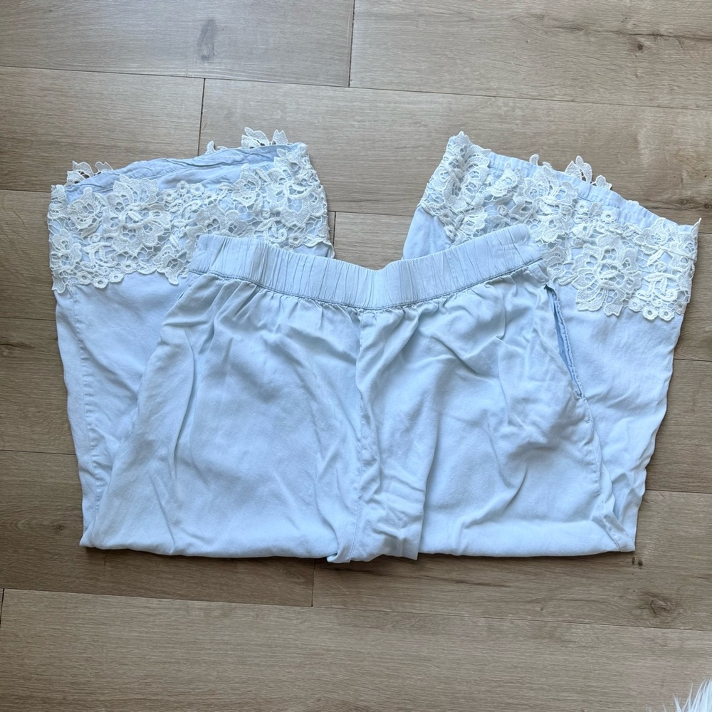 Anthropologie Calligraphie Lyocell Lace Trim Culottes Wide Leg Crop Pants L - Picture 7 of 9
